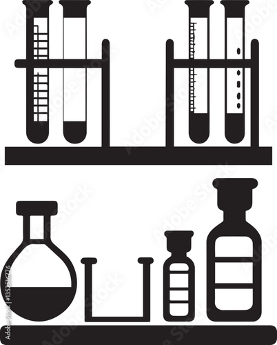 Set of Laboratory flasks with red liquid Vector