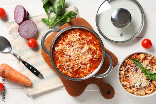 Cooking pot and bowl of pas...