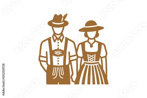 German couple in traditional clothing, simple vector icon, Oktoberfest