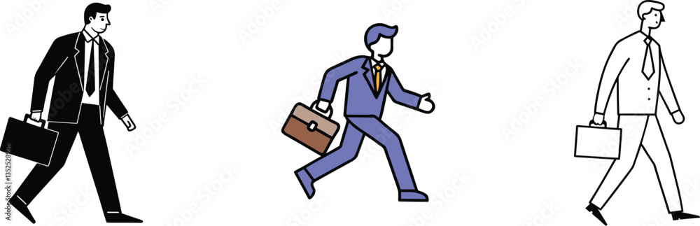 Walking Businessmen Suit Briefcase Office Worker Commute Style Walking Businessmen Suit Briefcase Office Worker Commute Style