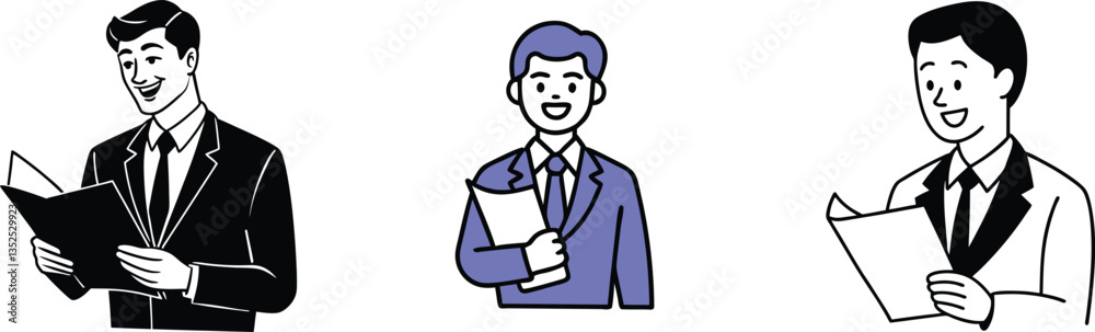 Smiling Businessmen Reading Documents Corporate, Professional, Office Smiling Businessmen Reading Documents Corporate, Professional, Office