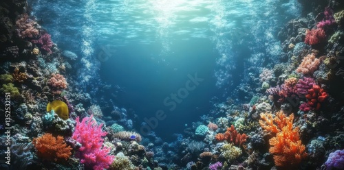 A vibrant and colorful coral reef scene under the ocean water