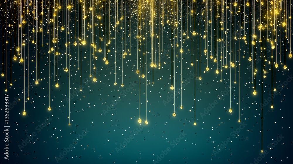 Golden light shower on a dark background for celebration Golden light shower on a dark background for celebration