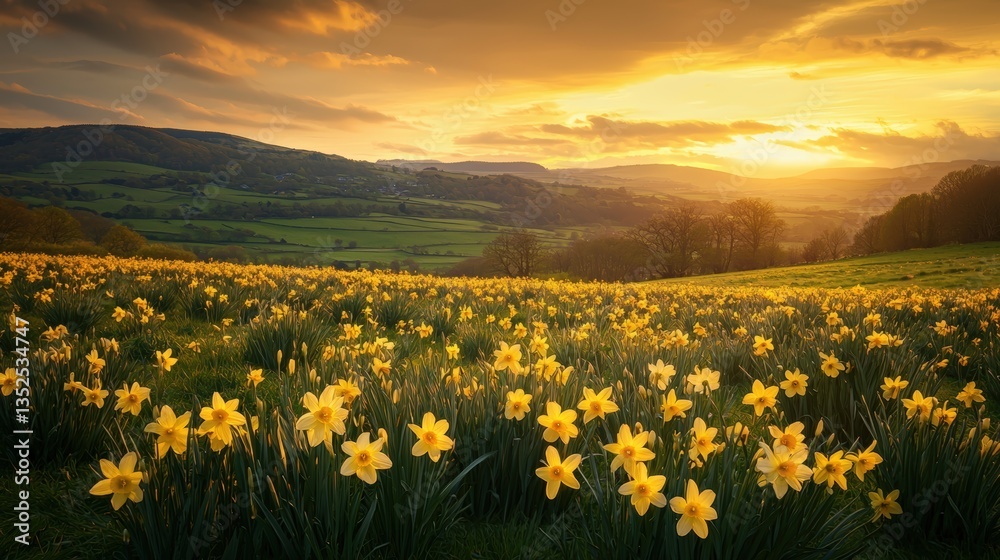 Fototapeta premium a beautiful daffodils field in the mountains 