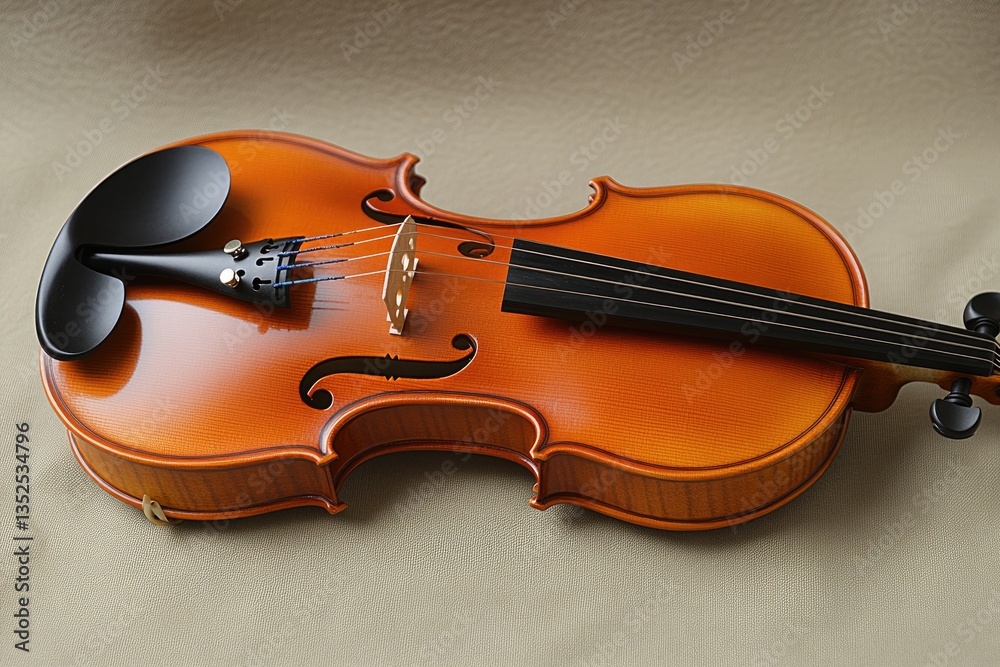 Fototapeta premium A beautiful wooden violin rests on a neutral colored surface