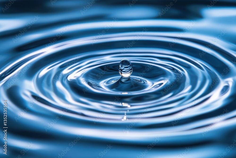 Close-up view of a water droplet creating ripples on a calm surface in high resolution Close-up view of a water droplet creating ripples on a calm surface in high resolution