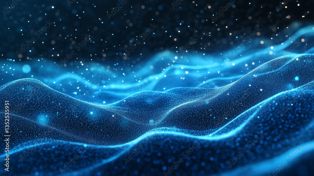 Digital blue color particles wave flow abstract background Digital blue color particles wave flow abstract background