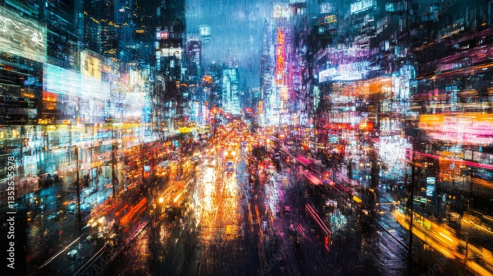 Blurry city lights create dynamic abstract chaos. Blurry city lights create dynamic abstract chaos.