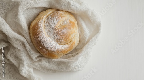 Wallpaper Mural Freshly baked bread roll on a white cloth napkin. the bread roll is golden brown in color and has a soft, fluffy texture. Torontodigital.ca