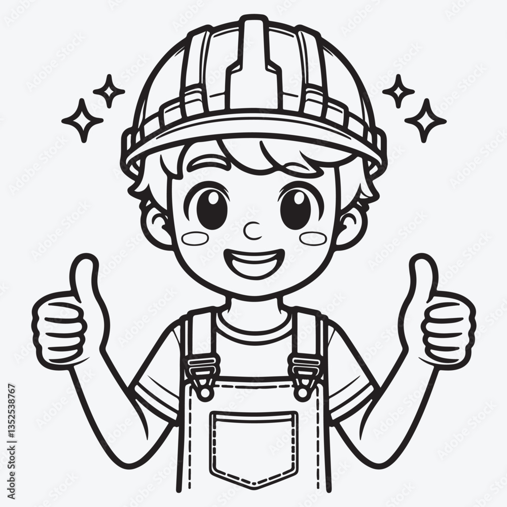 Engineer icon in line style. stock illustration