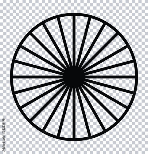 Ashoka Chakra Icon – Black 24-Spoke Wheel Symbol PNG on Transparent Background