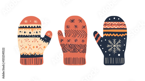 Decorative mittens displaying modern patterns perfect for winter-themed design and cozy atmospheres