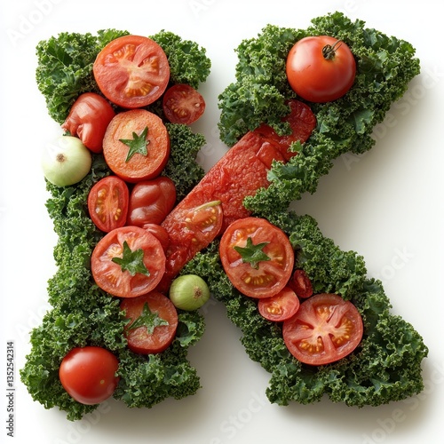 Vibrant Kaleidoscope: A 'K' Crafted from Tomatoes and Kale