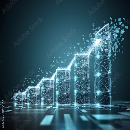 Abstract image of a growth chart Vector polygonal wireframe chart consisting of points and lines