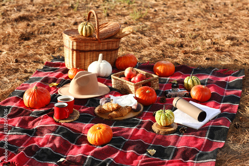 Picnic wicker basket with p...
