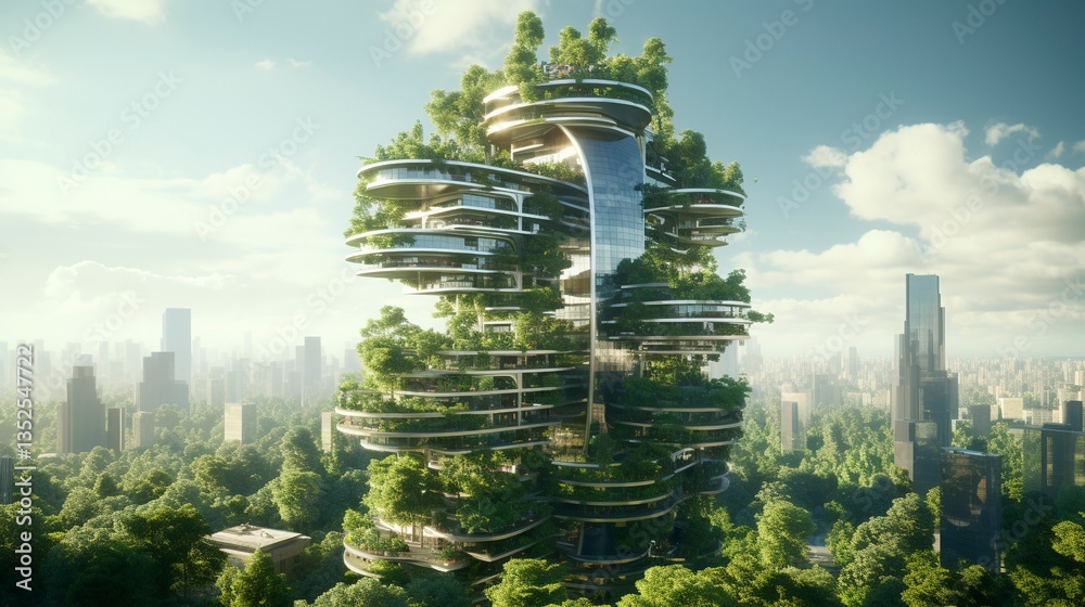 Obraz premium A photo of a sustainable skyscraper with energy-efficiency