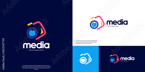 camera logo with abstract concept, journalist symbol, design vector template.