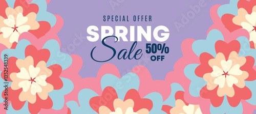 Spring special offer vector banner background with spring season sale text and flower.