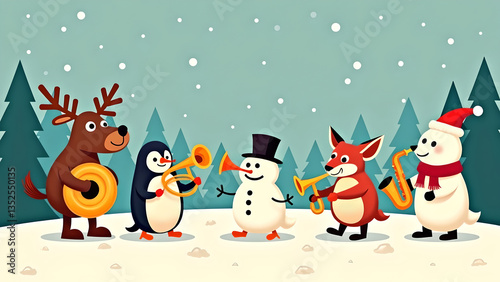 Festive Christmas Band Illustration – Musical Holiday Celebration
