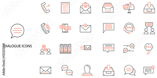 Dialogue simple concept 24 color icons set. Contains such speak, communication, talk, discussion, conversation, talking, set, speech .Vector illustration.