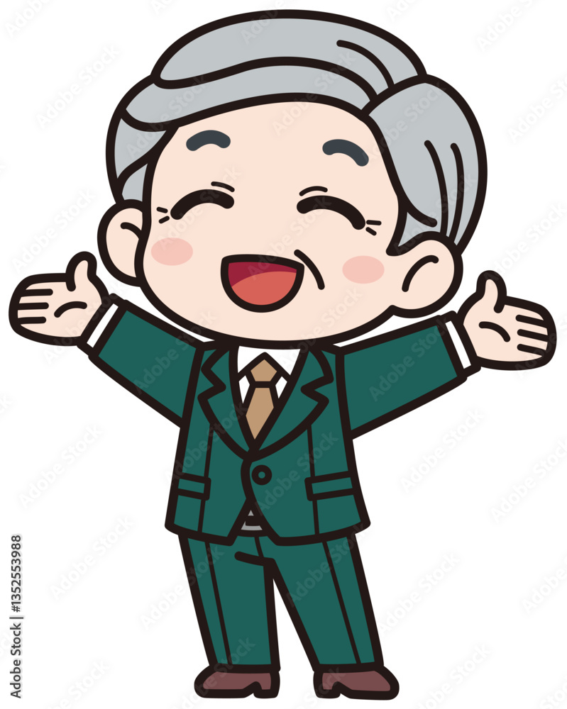 スーツを着た高齢の男性がにっこり笑って両手を大きく広げているベクターイラスト/影なしシンプル(Vector Illustration of an Elderly Man in a Suit Smiling and Opening Arms Wide / Simple with No Shadows) スーツを着た高齢の男性がにっこり笑って両手を大きく広げているベクターイラスト/影なしシンプル(Vector Illustration of an Elderly Man in a Suit Smiling and Opening Arms Wide / Simple with No Shadows)