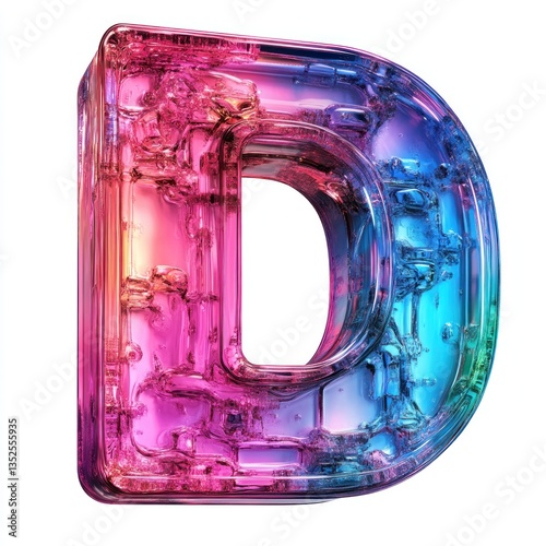 Vibrant Glass Letter D: A Colorful, Abstract 3D Render