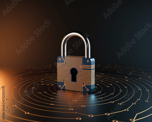 Wallpaper Mural Metallic padlock with circuit board design on dark background,  symbolizing digital security and data protection, suitable for tech or cybersecurity concepts Torontodigital.ca