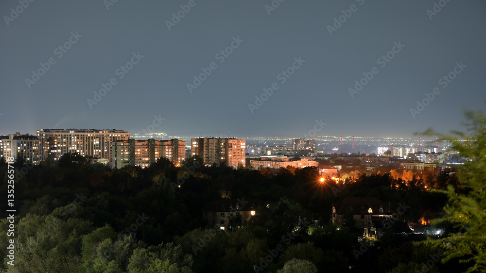 Night city landscape. Almaty, Kazakhstan. Panoramic view.