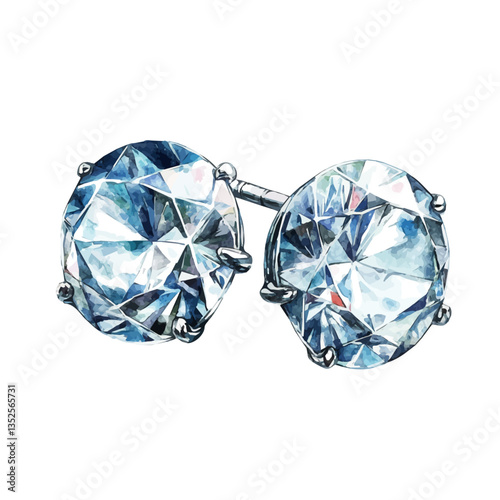 A watercolor vector painting of artistic diamond stud earrings in a modern style, isolated on a white background. Artistic diamond stud earrings vector.

