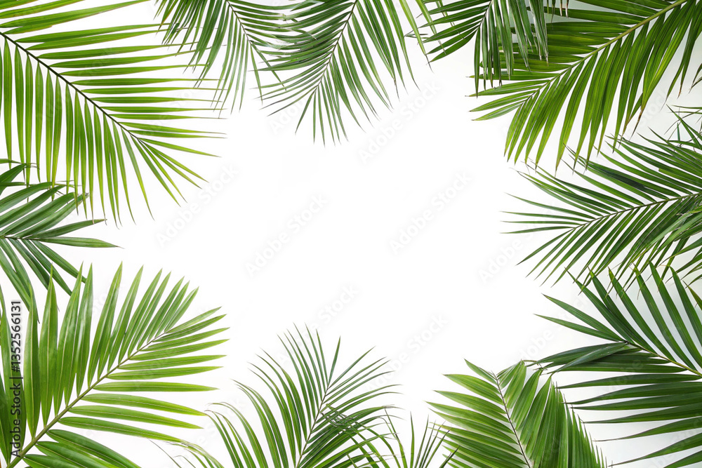 Elegant tropical foliage forming a natural frame with fresh green textures, great for eco-friendly branding and posters. Elegant tropical foliage forming a natural frame with fresh green textures, great for eco-friendly branding and posters.