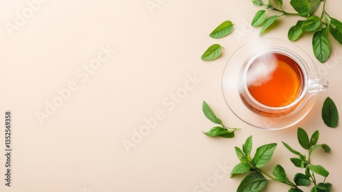 Wallpaper Mural A clear cup of tea with green herbs surrounds it Torontodigital.ca