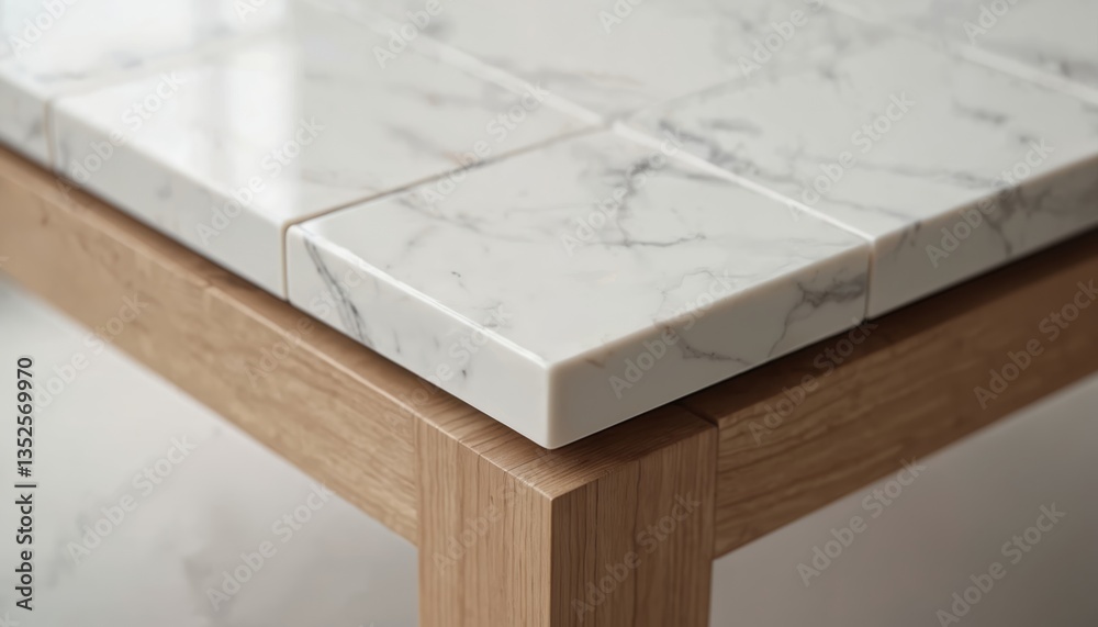 Modern table corner. White marble design on wood surface. Clean lines, minimalist style. Elegant home decor, luxury interior. Detail, texture, surface, grain, pattern, composite. Furniture. Modern table corner. White marble design on wood surface. Clean lines, minimalist style. Elegant home decor, luxury interior. Detail, texture, surface, grain, pattern, composite. Furniture.