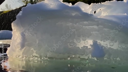 Ice floe, close-up and realistic style, in shades of white and blue, representing winter