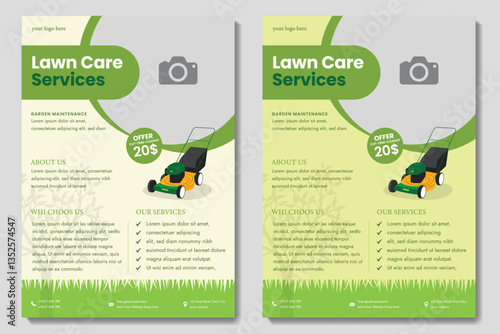 lawn care flyer design template. landscaping and gardening lawn care service flyer, poster, leaflet design lawnmower flyer template.