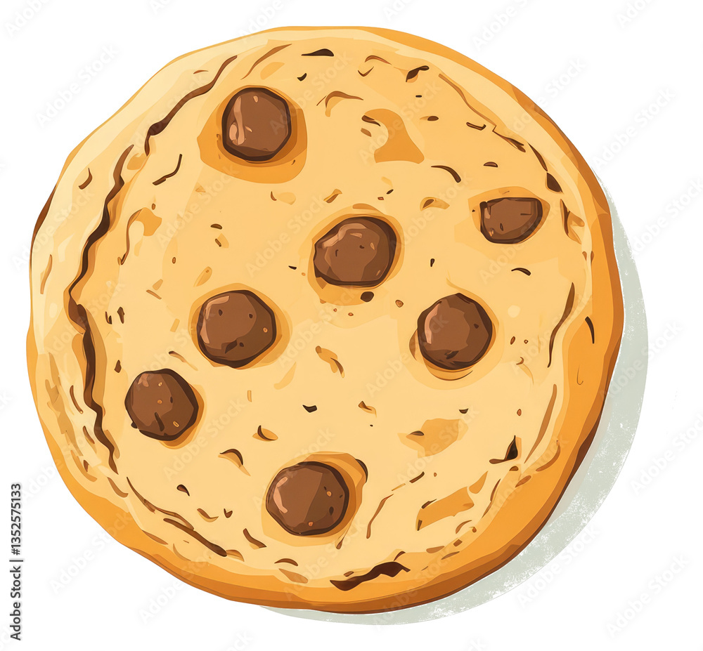 Fototapeta premium A delicious looking chocolate chip cookie is depicted on white background