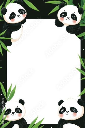Cute Panda Bears Peeking Around Bamboo Frame Designs