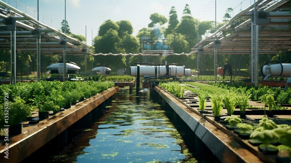 Obraz premium A photo of an aquaponics farm in an urban park