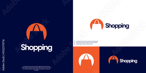 Trade logo with negative space shopping bag concept, service, design template illustration.