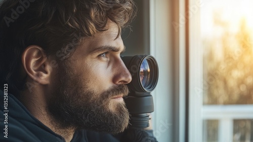 A close-up of a professional using an infrared thermal imaging camera to detect heat leaks in a house