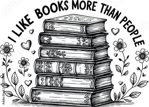 I Like Books More Than People vector black silhouette cricut design for T-Shirt
