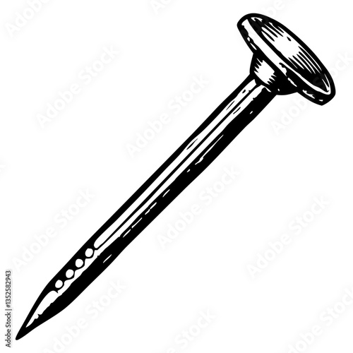 drawing of a nail tool with a head and a pointed end used for construction vector illustration