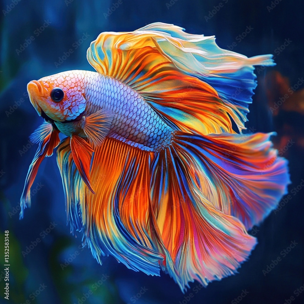 Fototapeta premium Vibrant betta fish with flowing fins (1)