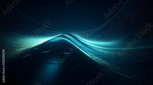 Abstract Futuristic Wallpaper Dark Blue Teal Glowing Waves
