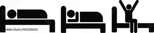 Sleeping man on bed different direction icon in flat, line set. isolated on transparent background.