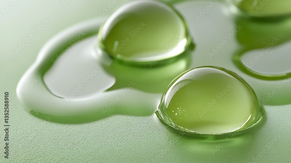 Green liquid droplets on surface, close-up Green liquid droplets on surface, close-up
