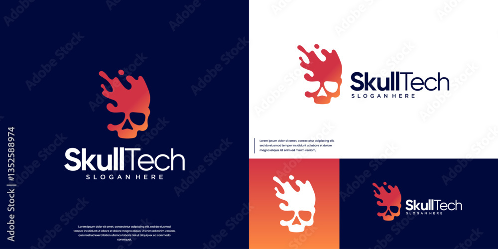 Obraz premium abstract human skull with the concept of future technology, digital health services, consultation, graphic vector illustration.