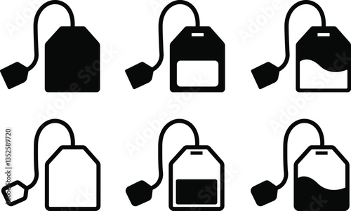 Tea bag vector icon flat set. Teabag symbol Herb packaging isolated on transparent background 