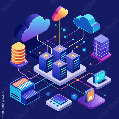 Cloud Network Data Visualization: An illustrative depiction of a cloud network, showcasing interconnected data storage, servers, and devices.