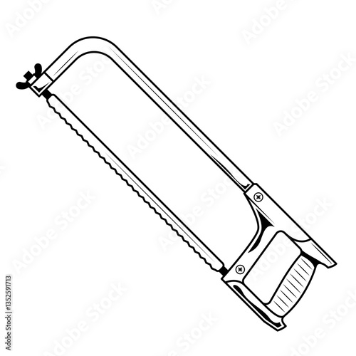 Abstract Black Simple Line Work Hacksaw For metal Building Engineering Tools Instrument Mechanical Doodle Outline Element Vector Design Style Sketch Isolated On White Background Illustration