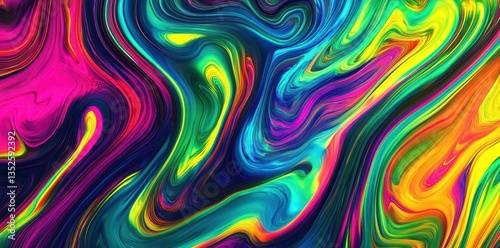 A vibrant and swirling abstract artwork featuring multiple colors and patterns